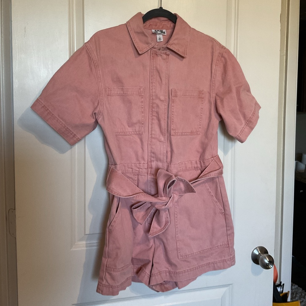 Utility Tie-Waist Romper in Dusty Rose